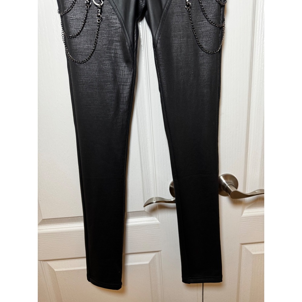 ELASTIC CRACKLE LEATHER PUNK ROCK LEGGINGS Womens Medium - Picture 5 of 9